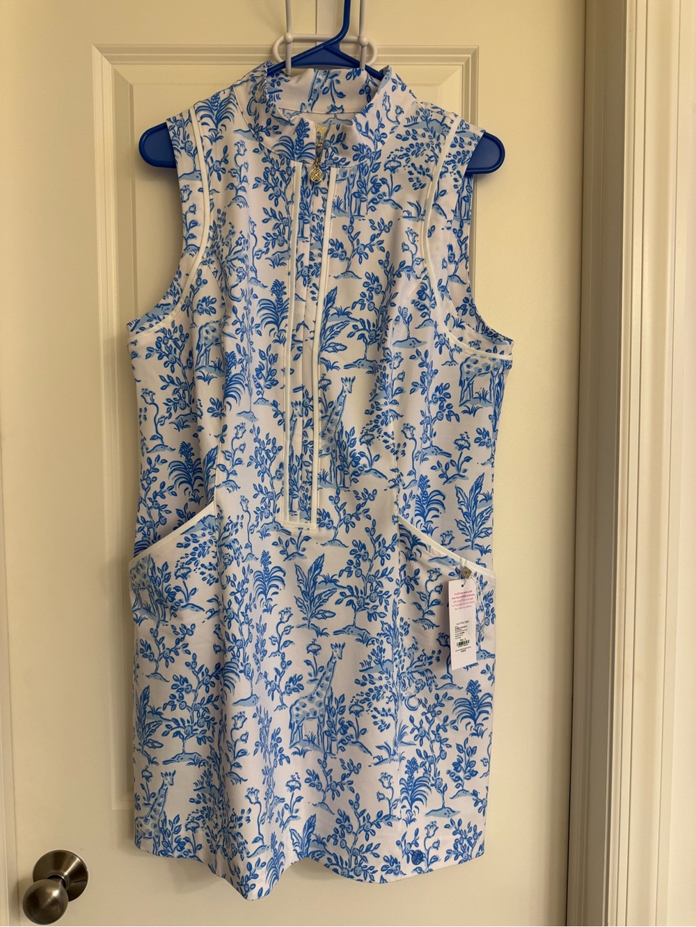 Lilly Pulitzer Luxletic White Dress with Blue Floral Print only worn 1 time